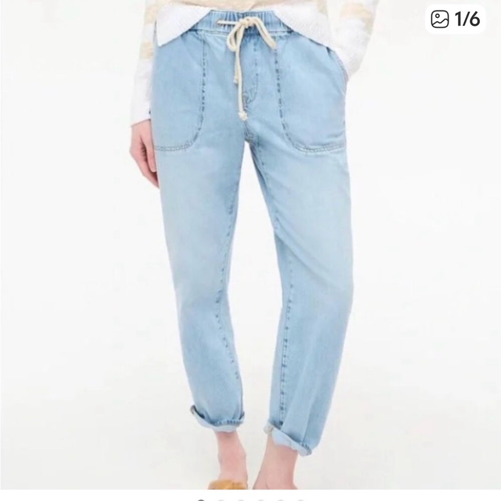 J. Crew Factory Light Blue Drawstring Boyfriend Jeans